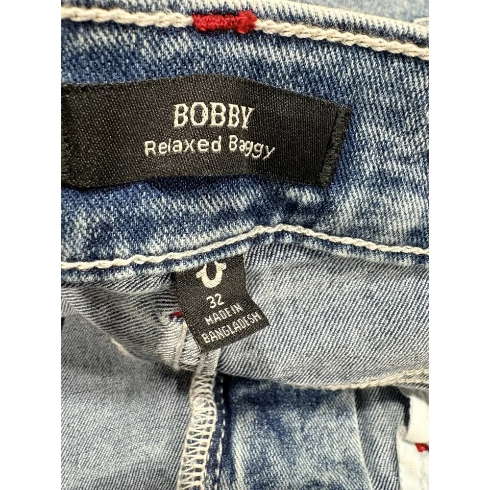True Religion Bobby Relaxed Baggy Jeans Men's 32x32 Acid Wash Blue NWT